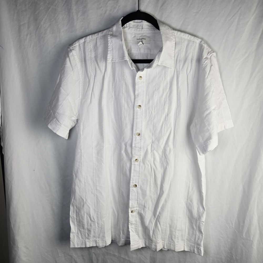 Banana Republic Slim Fit Embroidered Camp Shirt Mens Medium White Cabana Resort